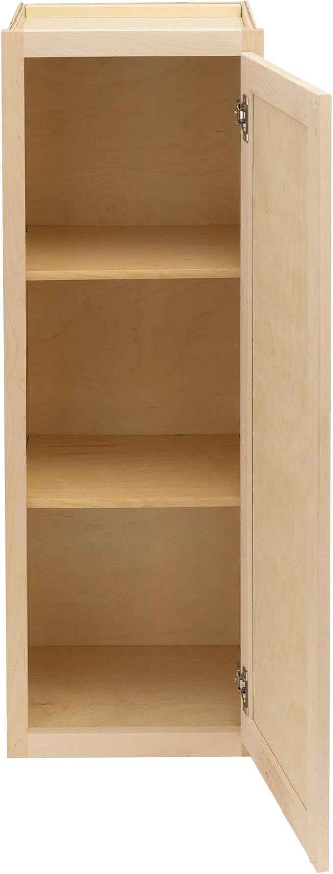 Quicklock RTA (Ready-to-Assemble) 42" Tall Wall Kitchen Cabinets - Shaker Style | 100% Hardwood | Made in America | Soft Close Hardware (Raw Maple, 12" D x 18" W x 42" H)