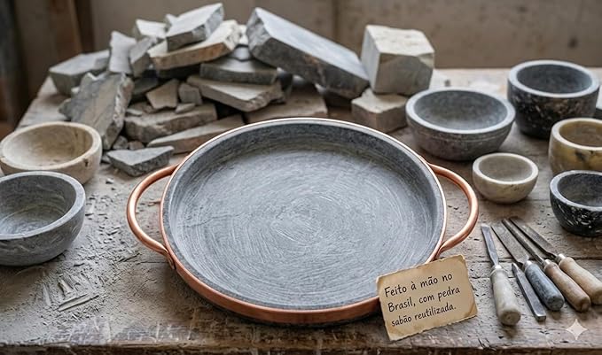 12-inch Soapstone Deep Dish Pizza Pan with Copper Handles – Authentic Chicago Style Pizza Stone – Naturally Non-Stick, Chemical-Free Baking Stone for Oven