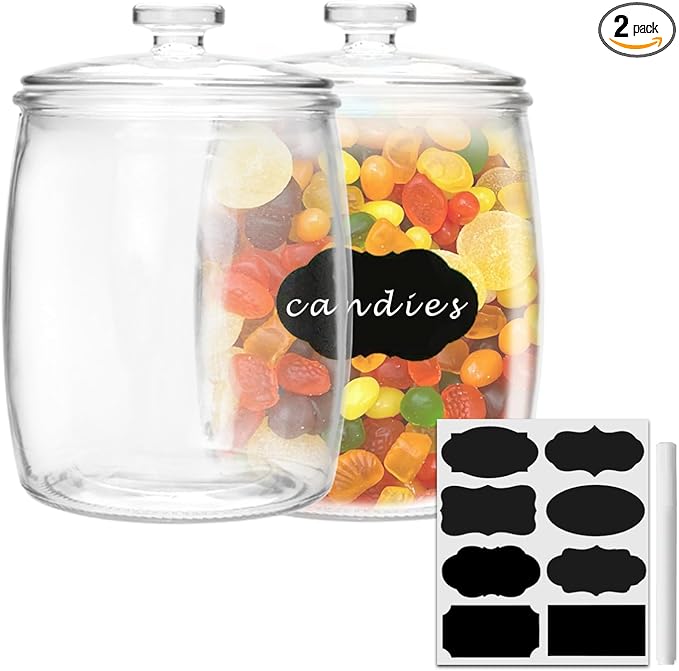 Maredash 1/2 Gallon glass jars, Cookie Jar & Candy Jar with Lid, Large Food Storage Container,glass jar with lid for Buffet, Coffee & Flour, Laundry Room Storage & Pantry 2pcs