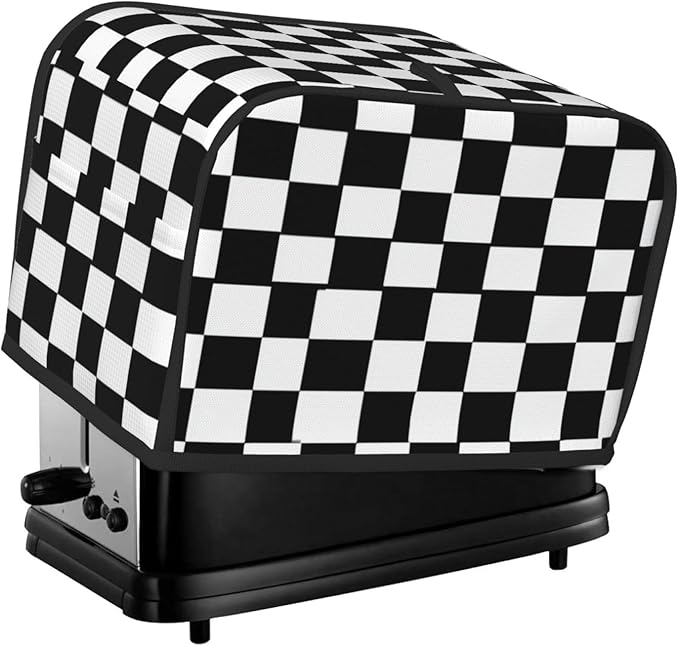Toaster Cover 2 Slice Checkerboard Pattern Black White Kitchen Small Appliance Covers with Pockets Dust and Fingerprint Protection