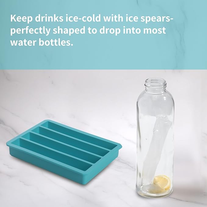 Silicone Ice Cube Trays with Lid for Water Bottles Ice Cube Mold, Easy Release Long Ice Cube Sticks For Bottled Beverage, Soda, Sport Drinks, Burritos Egg (Blue 2 Pack)