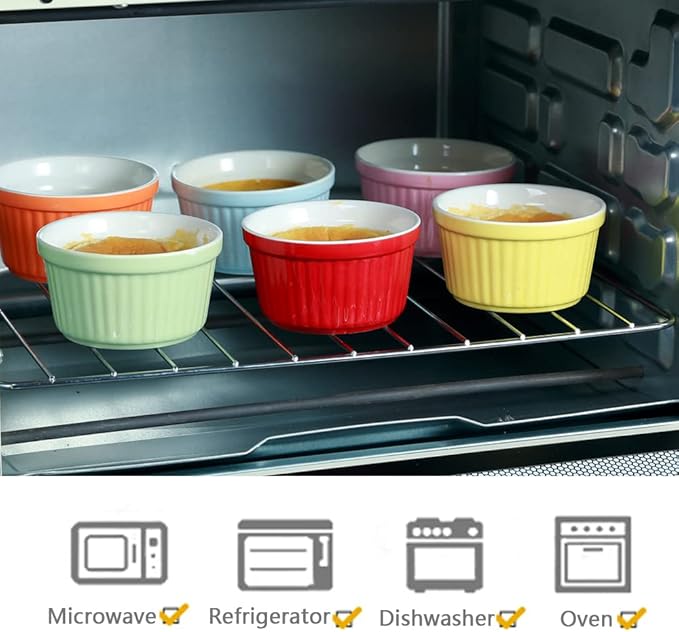 Ramekins 6oz Oven Safe,Creme Brulee Ramekin and Souffle Dishes,Porcelain Baking Bowls,Dipping Sauce Dish.Pudding Cups,Set of 6,Red