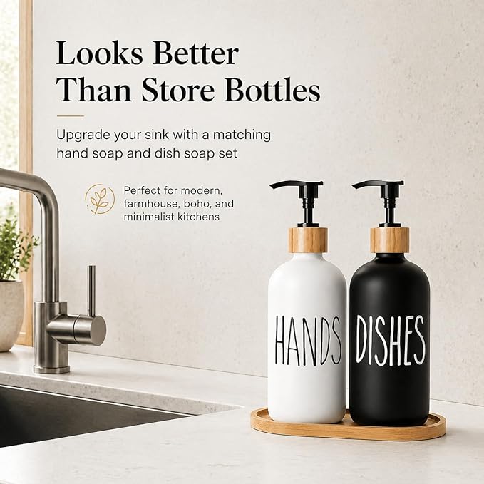 Soap Dispenser,Dish Soap Dispenser for Kitchen Sink.Glass Hand Soap Dispenser, Modern Farmhouse Decor Dish Soap Dispenser for Bathroom,Kitchen Sink Decor