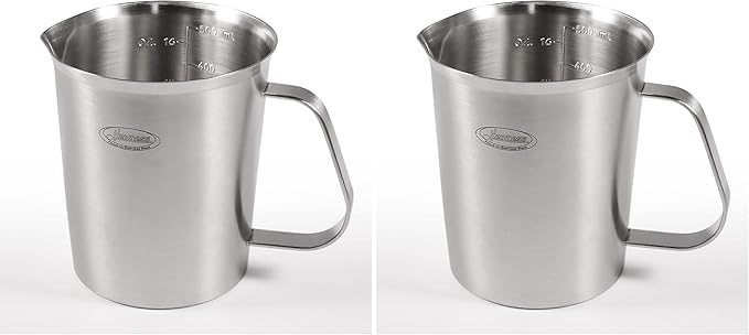 Newness Stainless Steel Measuring Cup, Metal Measuring Cup with Handle (Upgraded, 3 Marking Including Cup/ML/Ounce Scale), 16 Ounces (0.5 Liter, 2 Cup) (Pack of 2)