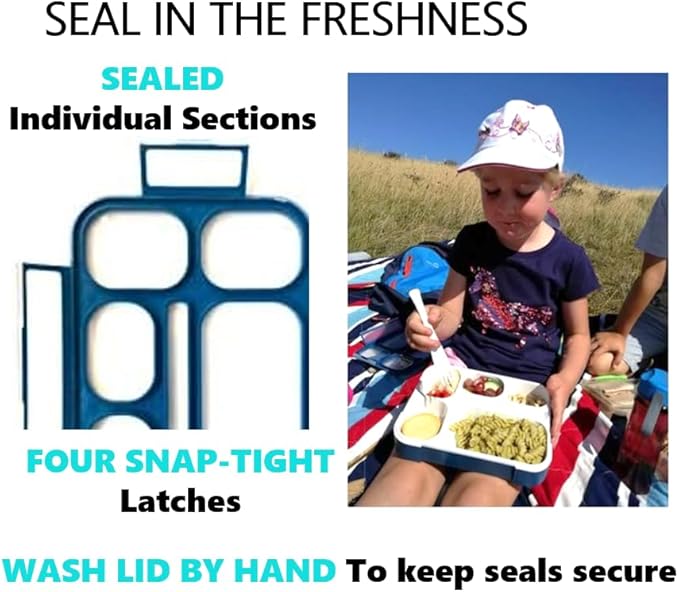 kinsho Bento Lunch-Box Set for Kids Includes Snack Container | 6 and 3 Compartment Boxes Leakproof School Bentos, Meal Portion Control Containers, Boys Girls Adults, Navy Blue Large + MINI 2 Pack Set