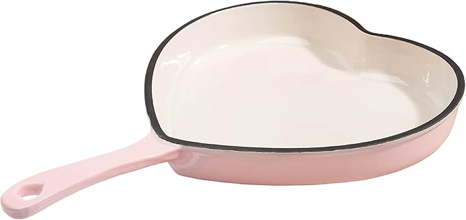 Paris Hilton Enameled Cast Iron Heart Skillet Pan, Superior Heat Retention, Oven Safe, Long-Lasting Enamel, 10-Inch, Pink