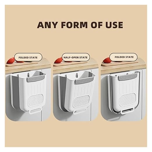 Collapsible Hanging Kitchen Trash Can Kitchen Waste Bin Hanging Countertop Trash Can Wall Mounted Recycling Garbage Basket for Bathroom(S,Milky White)