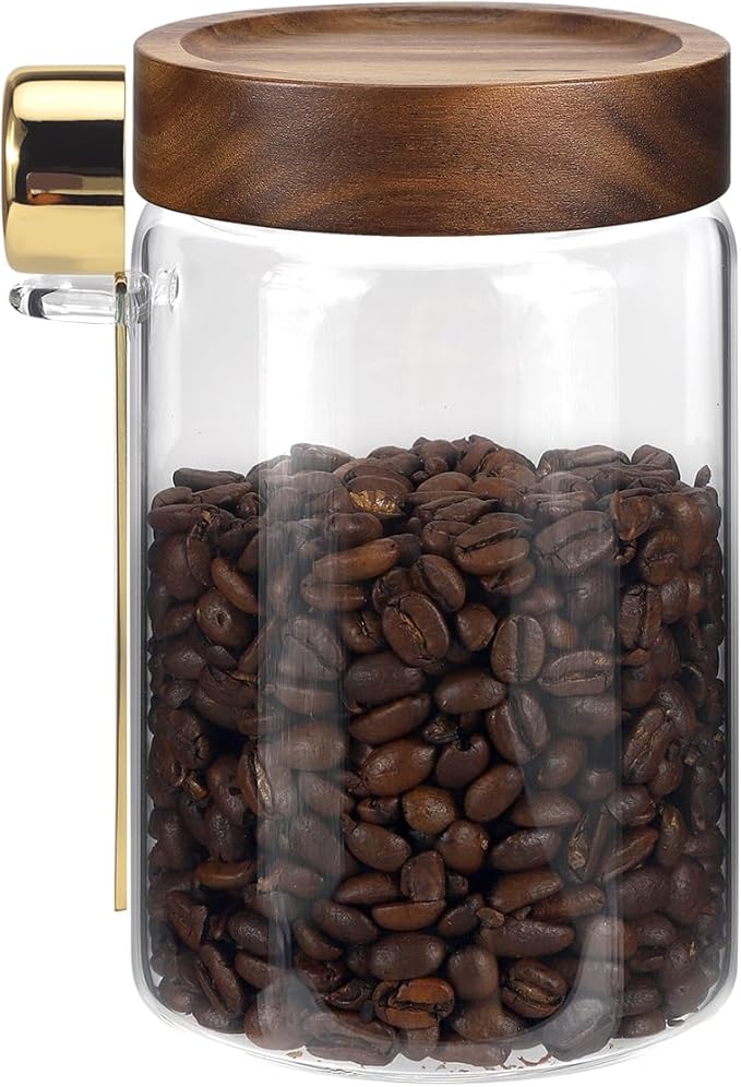 Glass Coffee Jars with Scoop Glass Jar Airtight Lid Seasoning Containers Glass Spice Jar Pantry Storage Containers for Kitchen Sugar Coffee Bean Nuts Cookies Herbs (900ml/30oz-1 pack -with spoon)