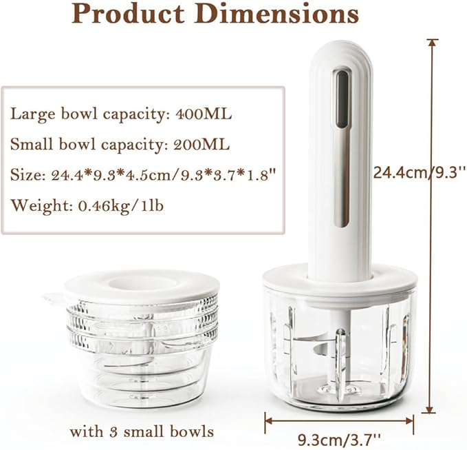 Food Processor, Cordless Electric Meat Grinder, Baby Food Chopper, for Outdoor Camping, Kitchen, Restaurant,(Chop Vegetable, Onions, Peppers Etc),[a] white