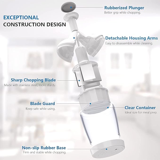 Pamperεd Chef Food Chopper, Vegetable Chopper, Onion Chopper, Garlic Chopper, Manual Hand Chopper For Vegetables Salads Onion Ginger Carrot Garlic Fruit Nuts, Dishwasher-safe, White, Easy to Clean