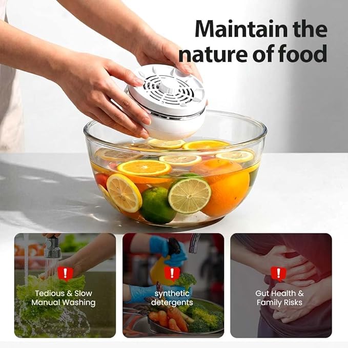 Fruit and Vegetable Washing Machine, Waterproof Fruit and Vegetable Cleaner, Rotatable Fruit and Vegetable Machine, The Fruit Cleaner Device Automatically Turns on in The Water (Blue)