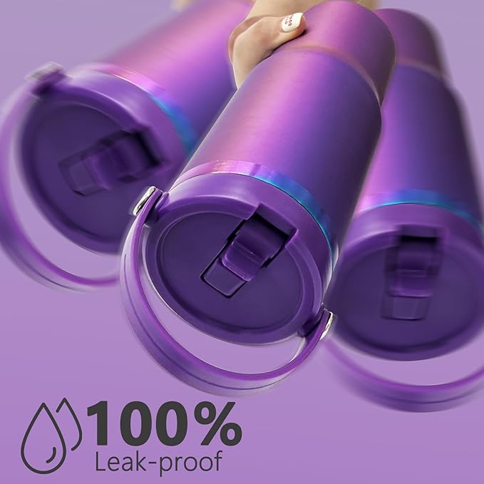 30 oz Tumbler Bulk with Handle and Straw, Vacuum Insulated Tumblers with Flip Straw and Top Handle, Leakproof Powder Coated Tumbler, Stainless Steel Travel Mug for Coffee (BluePurple, 4 Pack)