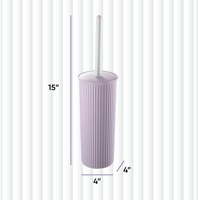 Decorative Plastic Toilet Bowl Brush and Holder Set, Lilac Purple (2 Pack) Cleaner Scrubber for Bathroom - Ribbed Design
