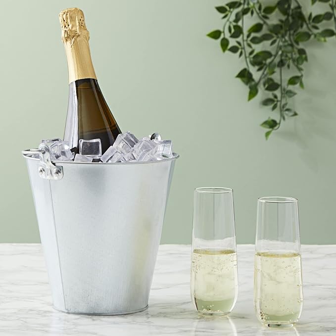 Juvale Metal Bucket - 6-Pack, 100 oz, 7 in Dia x 7.2 in H, Silver - Galvanized Buckets with Handles for Ice Tub & Beverage Tub