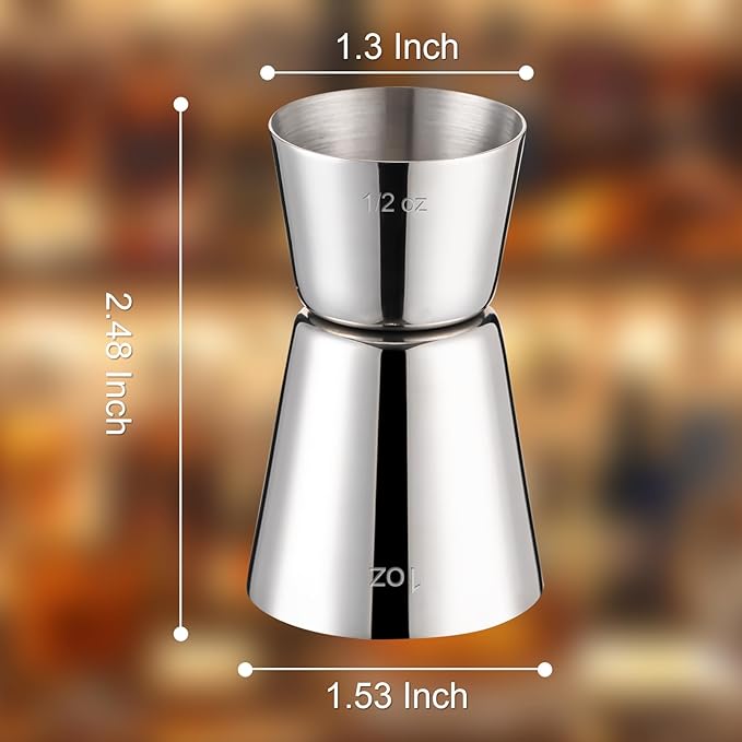Briout Jigger for Bartending, 2 Pcs Double Cocktail Jigger Japanese Premium 304 Food Grade Stainless Steel Jigger 1 OZ 1/2 OZ, Flat Edge