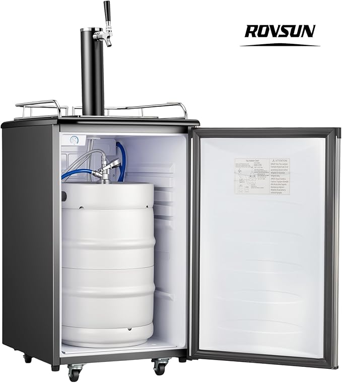 ROVSUN BF-152 Full Size 5.4 Cu.Ft, Beer Kegerator with CO2 Tank Included, Draft Beer Dispenser for Home Bar, 152L Beverage Refrigerator Direct Cool, Metal Cabinet, Single Tap, Silver