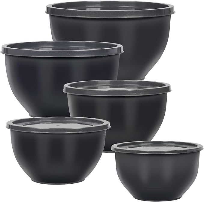 Greentainer Plastic Mixing Bowls with Lids Set for Kitchen, 5 Set Nesting Bowls for Mixing, Baking, Prepping, Cooking and Serving Food, Mixing Bowls Dishwasher, Microwave Safe