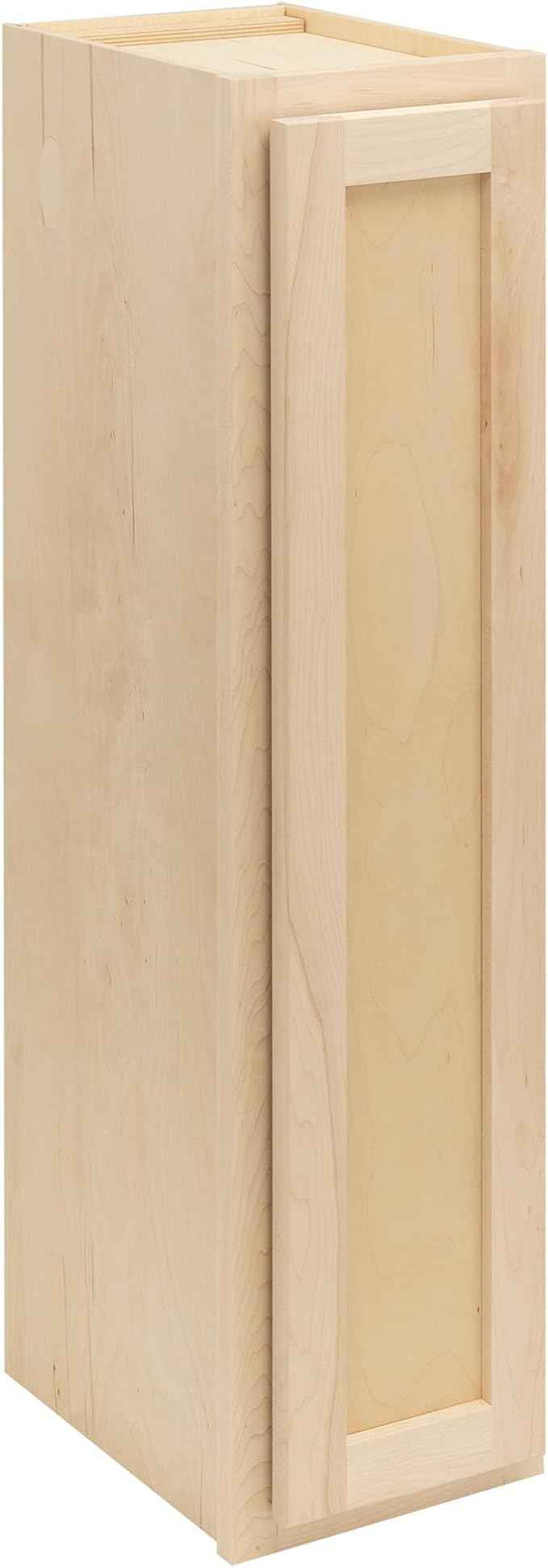 Quicklock RTA (Ready-to-Assemble) 42" Tall Wall Kitchen Cabinets - Shaker Style | 100% Hardwood | Made in America | Soft Close Hardware (Raw Maple, 12" D x 9" W x 42" H)