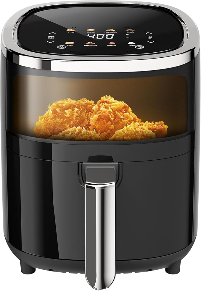 Compact Air Fryer, 9-in-1 with Smart Digital Color TouchScreen Air Fryers, View Window, Air Fry, Roast, Bake,Reheat, Dehydrate, 12 Presets,Dishwasher Safe Basket & Less Oil Nonstick,4.2QT