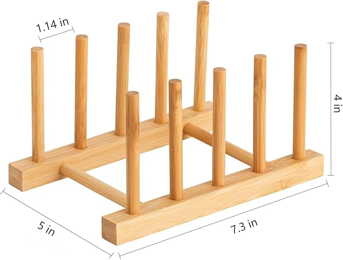 HBlife Bamboo Dish Plate Bowl Cup Book Pot Lid Cutting Board Drying Rack Stand Drainer Storage Holder Organizer Kitchen Cabinet（Keep Dry）