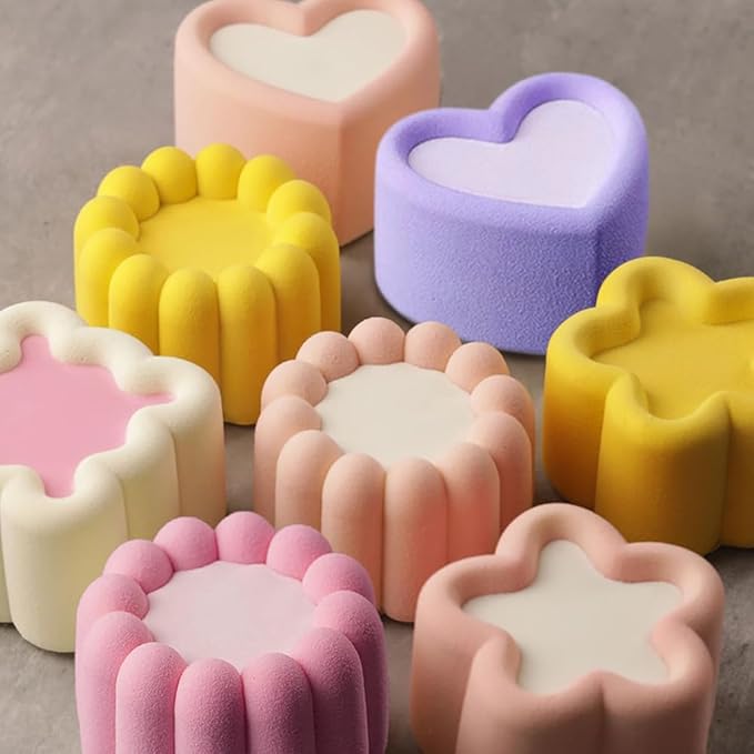4pcs Nonstick Silicone Molds for Baking Supplies, Square Star Heart Flower Cake Mold Silicone Cake Molds for Pudding Mousse Chocolate Jelly Muffin Bread Cheesecake Baking Pan Fancy Cakes Pastry Mould