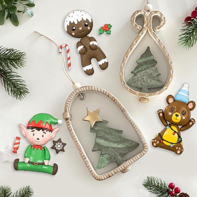 FUNSHOWCASE Christmas Silicone Molds Penguin Reindeer Snowman Gingerbread Man Santa Elf Bear Height 3-4inch for Fondant Cake Decoration Cupcake Topper Epoxy Resin Casting Polymer Clay Craft