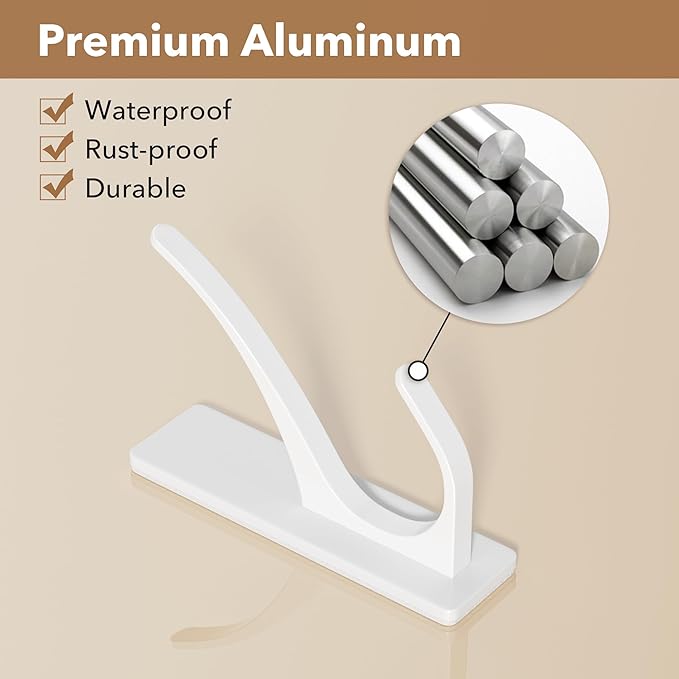 pickpiff White Self Adhesive Coat Hooks for Hanging: 13LB Extra Strong Stainless Wall Hook for Towel, Utensil, Backpack, Hat, Sturdy Metal Hanger for Bathroom, Kitchen, Door, 6 Pack