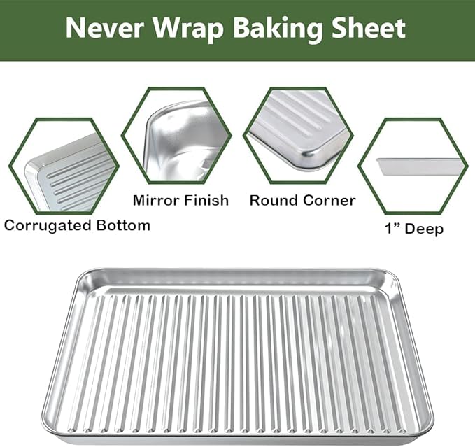 ROTTAY Baking Sheet with Rack Set (2 Pans + 2 Racks), Stainless Steel Cookie Sheet with Cooling Rack, Nonstick Baking Pan, Warp Resistant & Heavy Duty & Rust Free, Size 16 x 12 x 1 Inches (Pack of 2)