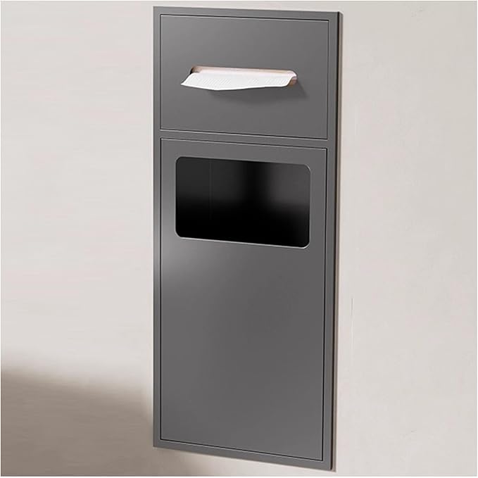 Hidden Trash Can Cabinet, Stainless Steel Recessed Bathroom Shower Niche, Waterproof Wall Niche Toilet Tissue Holder, Built-in Trash Can Alcove Toiletries Storage Rack