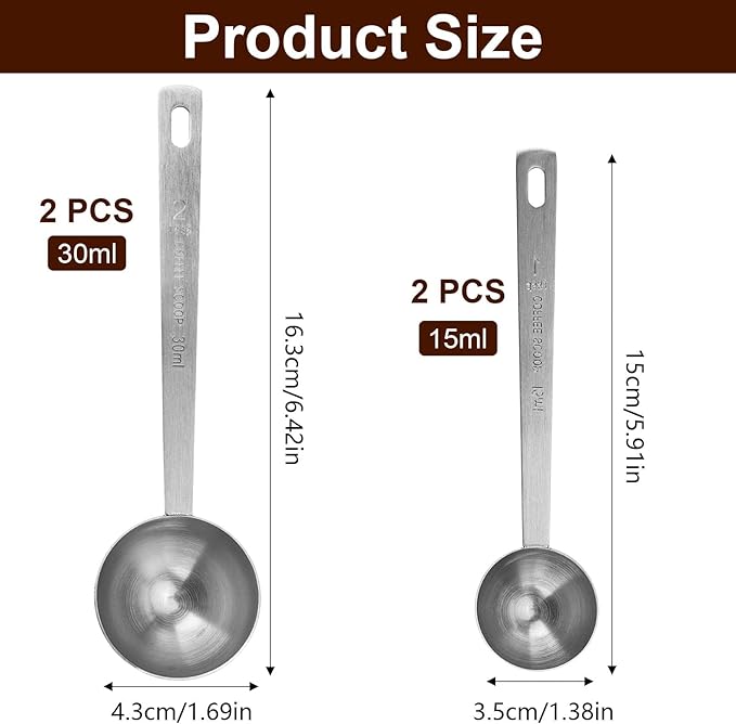 4Pcs Coffee Scoop - 2pcs 15ML and 2pcs 30ML Stainless Steel Tablespoon Measuring Spoon with Long Handle