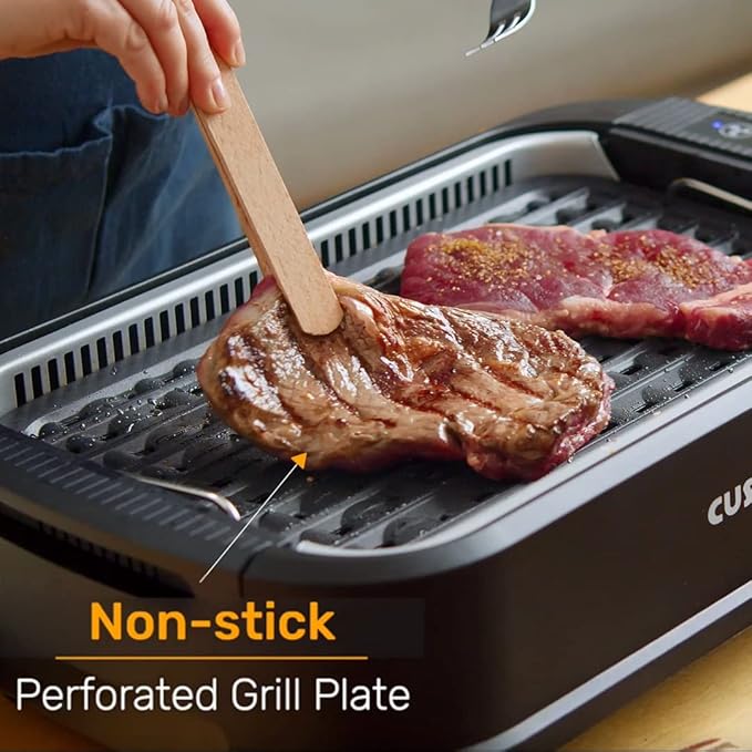 Smokeless Grill Indoor, CUSIMAX Electric Grill, 1500W Portable Korean BBQ Grill with LED Smart Display & Tempered Glass Lid, Non-stick Removable Plate, Dishwasher Safe, Black