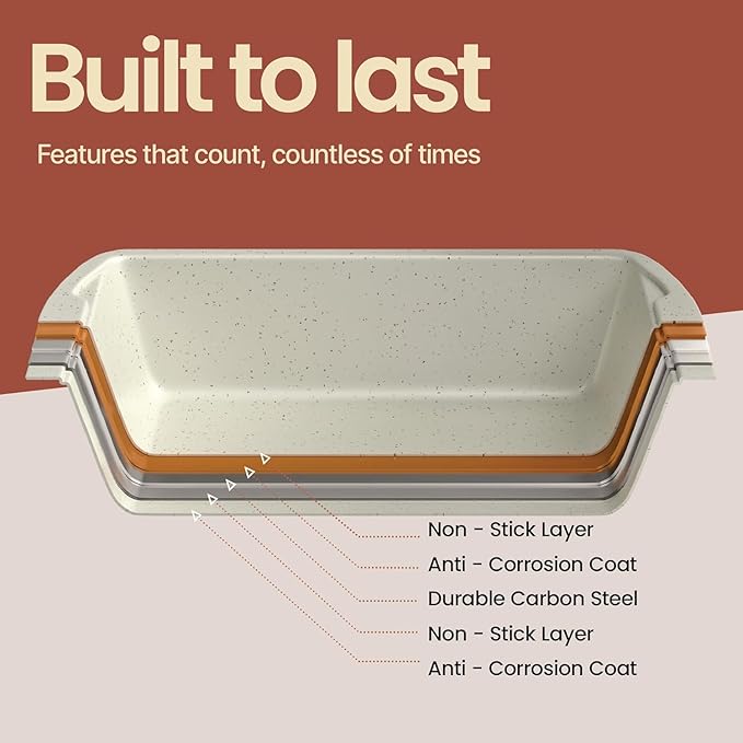 Nonstick Loaf Pan Set Pack of 4, 7" to 11" Large Baking Bread Pan, Oven Safe Up to 450°F, PFOA, PFOS, PTFE Free, Space Saving Stackable Design, Stain Resistant, Dishwasher Friendly, White Marble