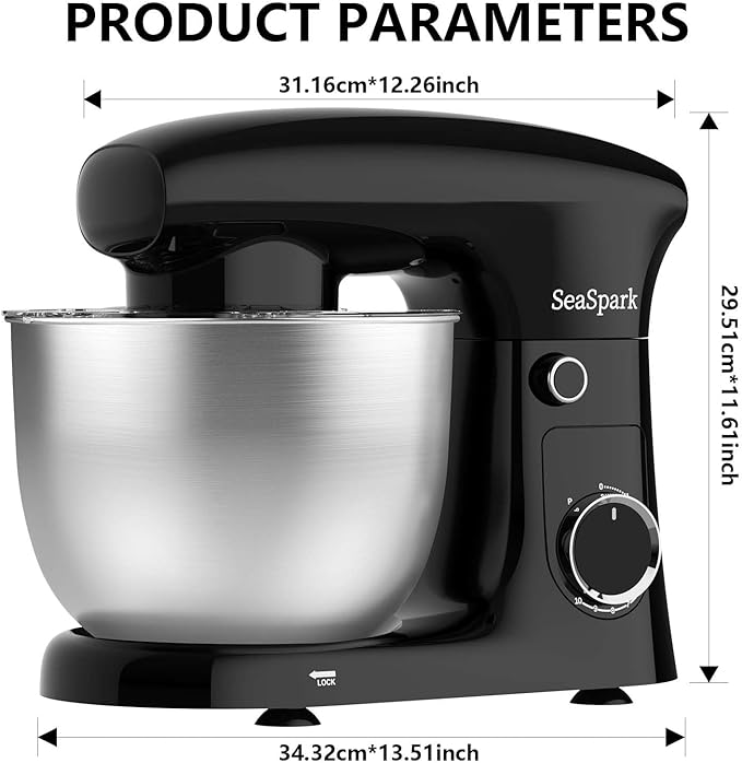 Stand Mixer, 3 in 1 Stand Mixer, 5.5Qt Electric Mixer, Mixer with Stainless Dough Hook, Wire Whip & Beater, Food Mixer for Baking, Cake and Most Home Cooks, Black