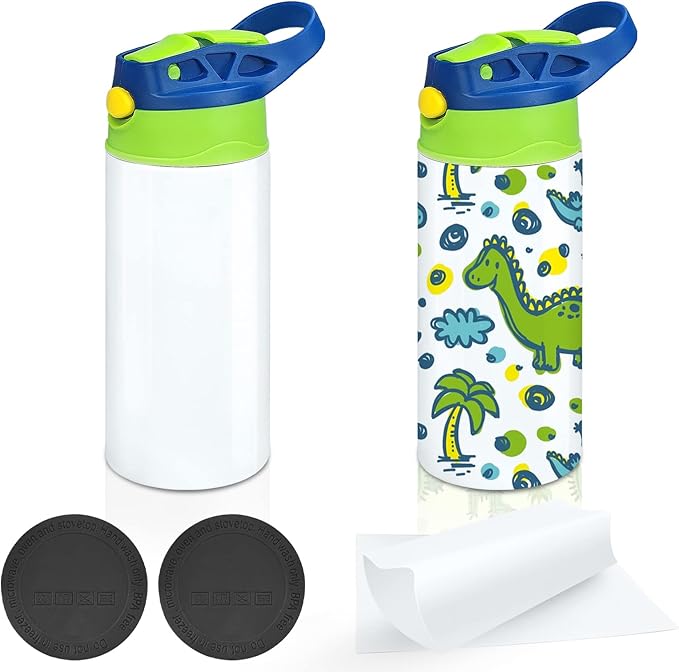 Kids Sublimation Tumbler,12oz Sublimation Water Bottle Blanks,Straight Stainless Steel Todder Sippy Cup,2PACK Double Wall Insulated Sippy Tumbler with Handle,Shrink Film,Leak Proof(Blue)