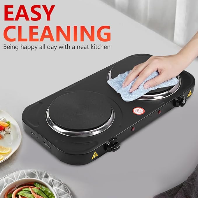 Electric Countertop Burner, Double Burner, 2000W Induction Cooktop, Portable Electric Hot Plate, 5 Level Adjustable Temperature Control Cooking Ranges for Home Dorm Camping Cooking（Black Disk）