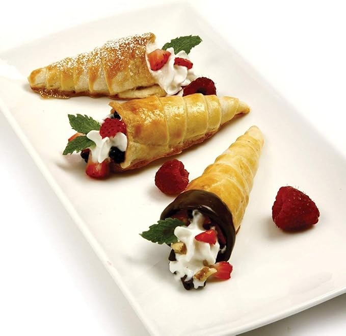10 Pack Croissant Baking Forms 5 Inch + 10 Pack 5 Inch Cannoli Tube Moulds Kit, with Blue Pastry Bags Reusable, Cleaning Brush and Quality long Cream Icing Piping Tip for DIY Croissant Rolls