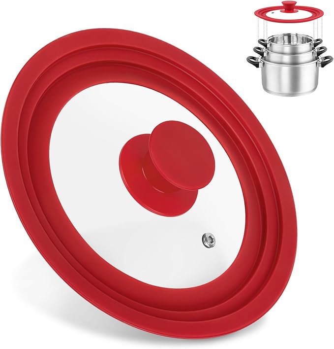 Universal Lids for Pots, Pans and Skillets, Replacement Pan Lid with Tempered Glass and Heat-Resistant Silicone Edge, Fits 6", 7",8" Cookware, Durable Frying Pan Cover