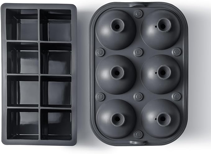 Ice Cube Molds – Large Silicone Ice & Sphere Mold Combo with Built-In Easy-Fill Funnel 2-Inch Round & Square Whiskey Ice Molds for Cocktails & Bourbon