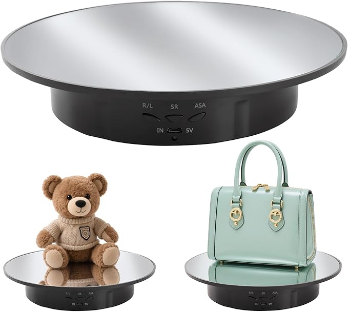 Rotating Display Stand Turntable Stand Spinning Stand for Product Shows White,7.87inch /17.6lbs Max Load,Black Round