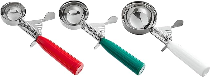 3-Pack Portion Disher Scoop Set | Round Stainless Steel Multipurpose Kitchen Scoops for Cookie Dough, Ice Cream, Baking, Batter, Meatballs, Rice, and Melon Balls (1.5-3-5.33 oz (#24-#12-#6))