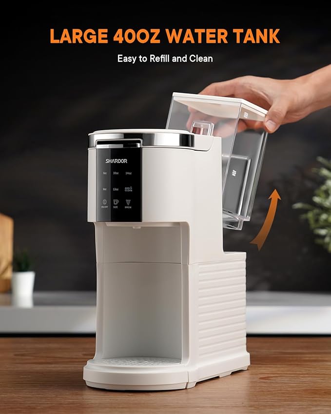SHARDOR 3 in 1 Coffee Maker, K Cup Coffee Maker Compatible with Ground Coffee & Teas, Single Serve Coffee Machine, 6–14oz Brew Sizes, 40oz Detachable Water Reservoir, Descale Settings, White