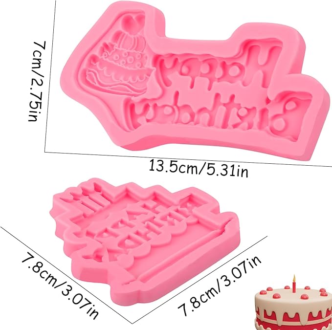 2 Pcs Birthday Cake Decoration Fondant Molds Cake Shape "Happy Birthday" Silicone Mold,for Cupcake Topper Chocolate Candy Marzipan Gum Flower Paste DIY Resin Plaster Clay Crafts