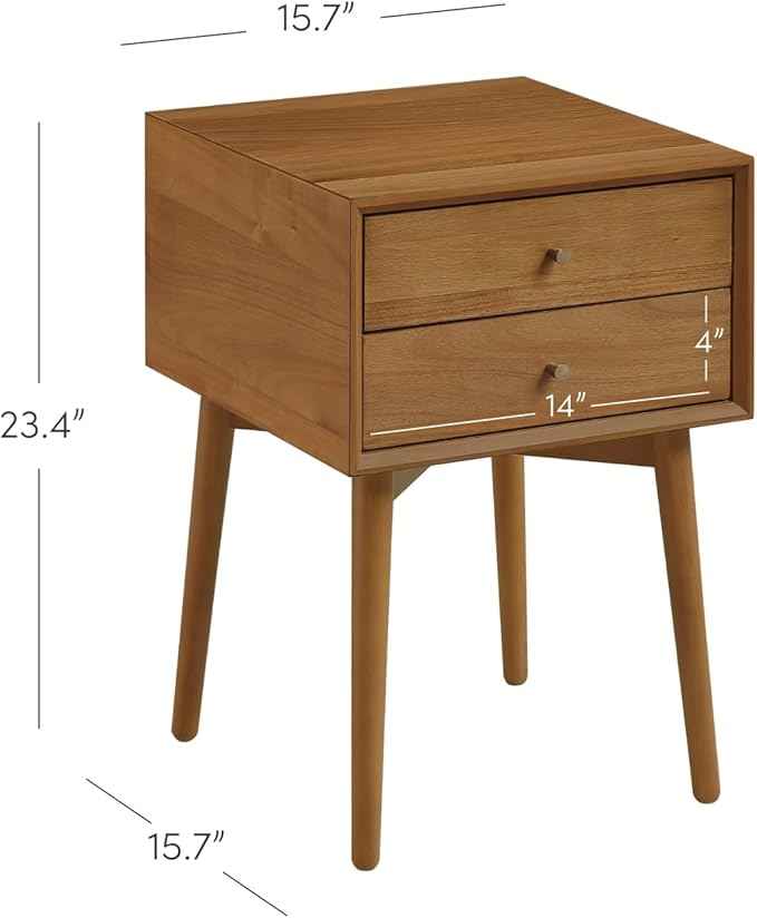 Nathan James 32704 Harper Mid-Century Oak Wood Nightstand with 2-Drawers, Small Side End Table with Storage, Brown