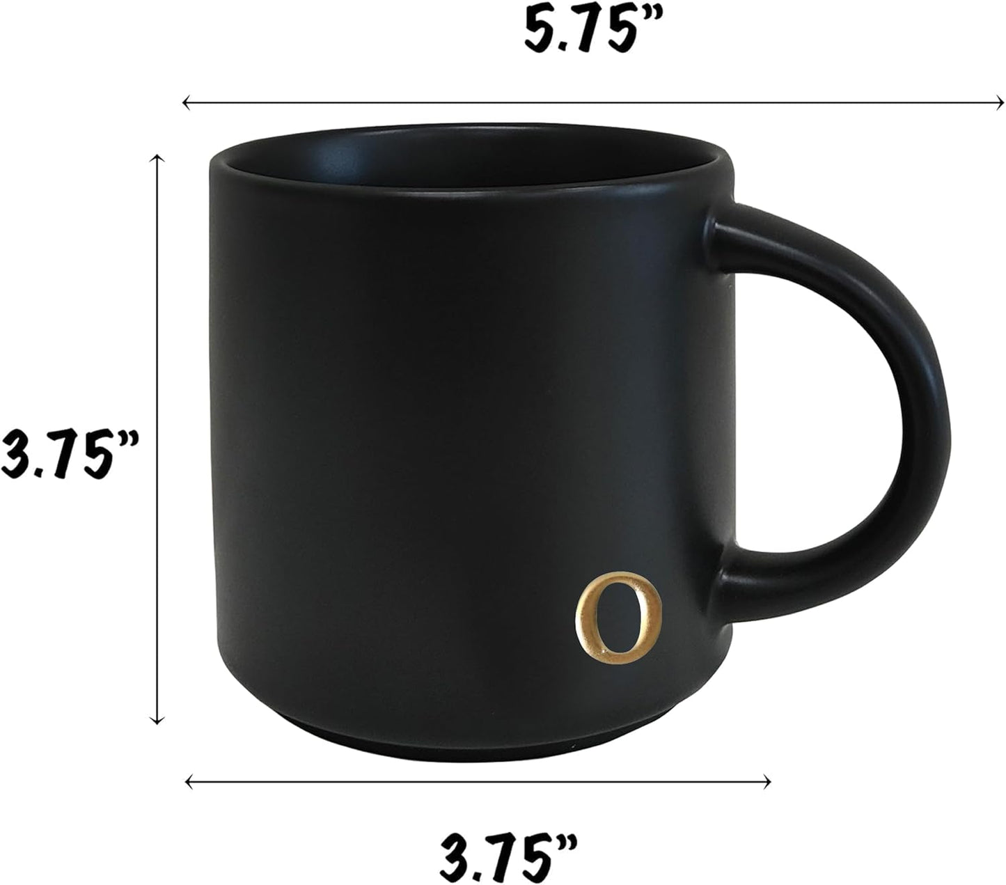 COLLECTIVE HOME - Black Monogram Ceramic Mugs, 15 oz Golden Initial Coffee Cups, Elegant Alphabet Tea Mugs, Personalized Halloween Mug with Gift Box, Perfect for Office and Home Décor (o)