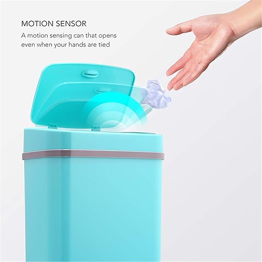 Touchless Motion Sensor Trash Can with Sealing Lid Automatic Soft Close Silent Bathroom Kitchen Office Waste Bin Narrow Rectangular ABS Hands Free Smart Home Garbage Container (Turquoise)