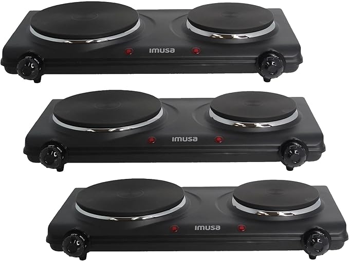 IMUSA Double Electric Hot Plate, Black (Pack of 3)