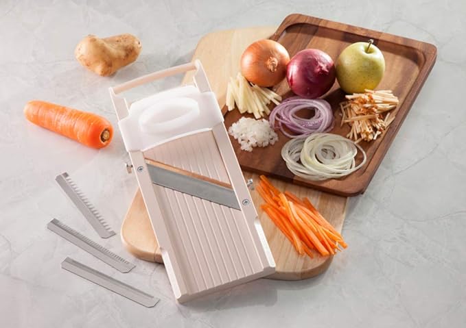 Benriner Super Standard Madoline Slicer, with with 4 Japanese Stainless Steel Blades, Almond