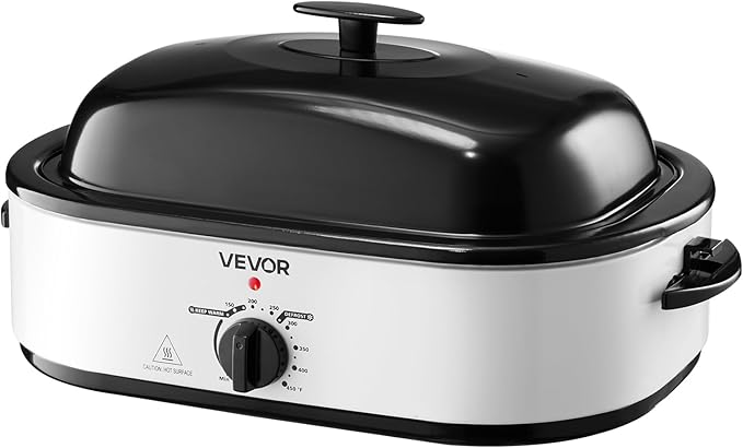 VEVOR Roaster Oven, 18QT Electric Roaster Oven, 150-450℉ Adjustable Temperature Electric Roasting Pan, Multifunctional Electric Roasters with Self-Basting Lid, Removable Pan and Rack for Holiday