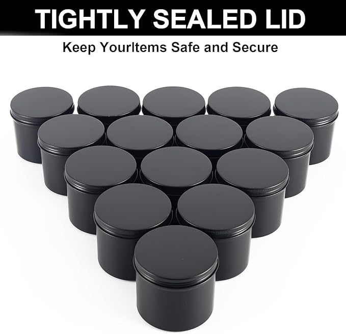 OBKJJ Black Candle Jars 10 oz Matte Tins 24 PCS Metal Candle Containers with Lids Bulk Candle Containers for Balms, Salve, Spices, Beard Balm, Crafts with 4 Markers 6 Sheets Label Stickers