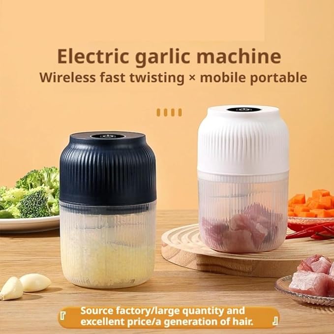 Electric Garlic Chopper,Mini Portable Veggie Cutter,Upgrade Electric Mini Garlic Chopper Set,Vegetable Chopper and Spiralizer with Container and Lid,USB Rechargeable (Blue*2)